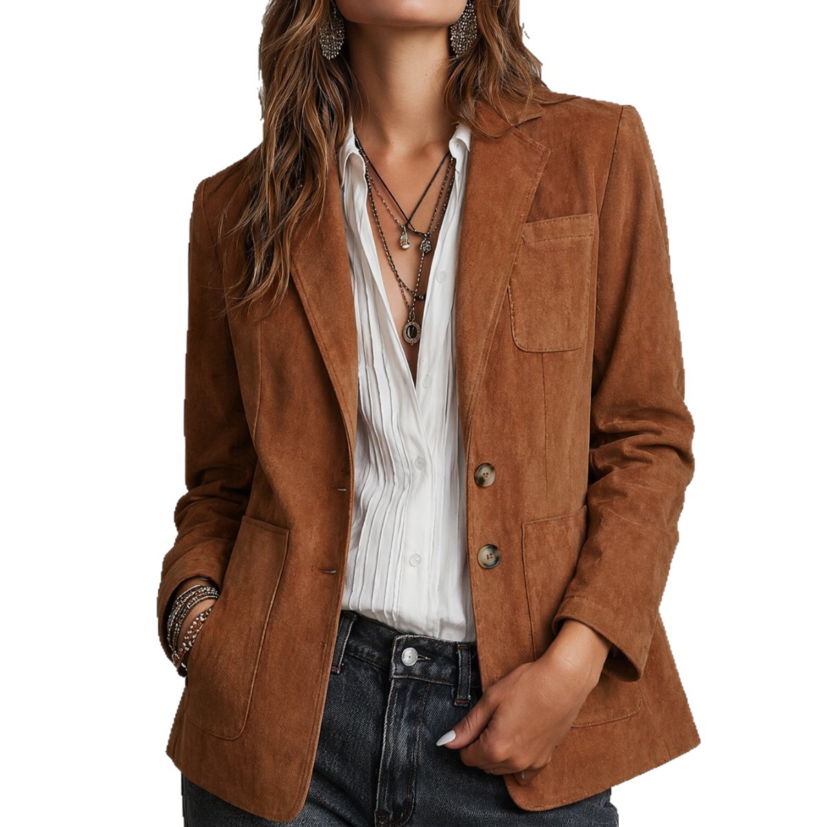 New Vintage Loose-fitting Lapel Long-sleeved Women's Blazer Jacket Outerwear photo 4