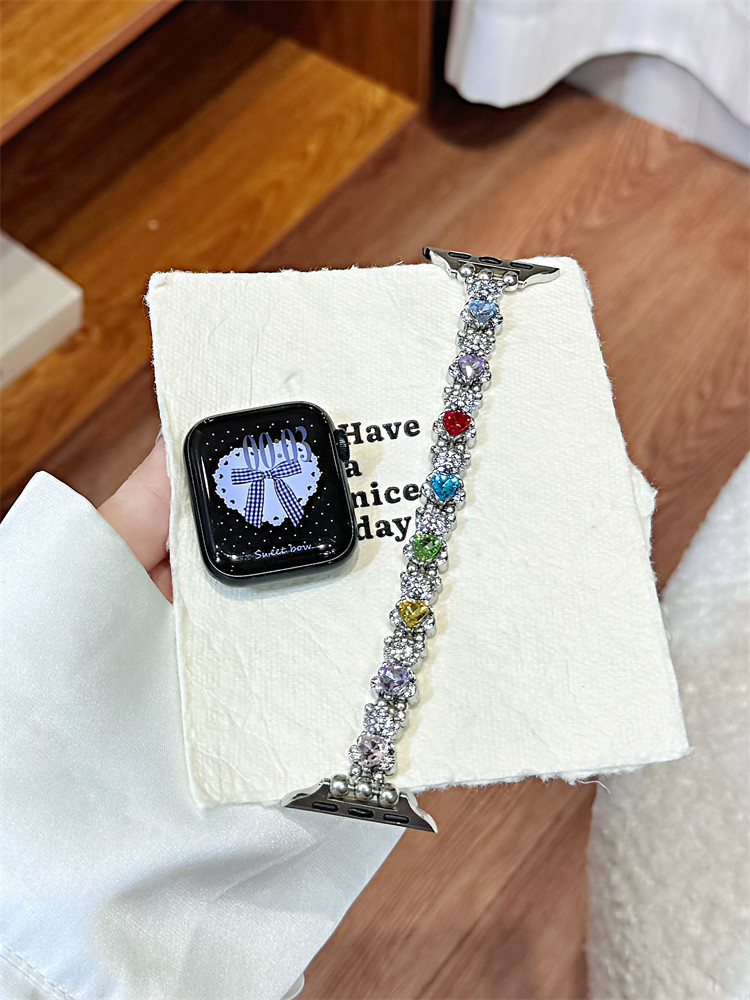 Colored Diamond Fashionable Metal Elastic Watch Strap photo 6