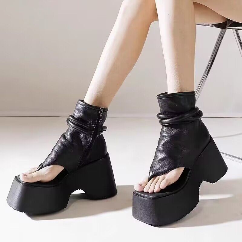 Women's Vintage-style Solid-color Thick-soled Flip-flop Heels photo 1