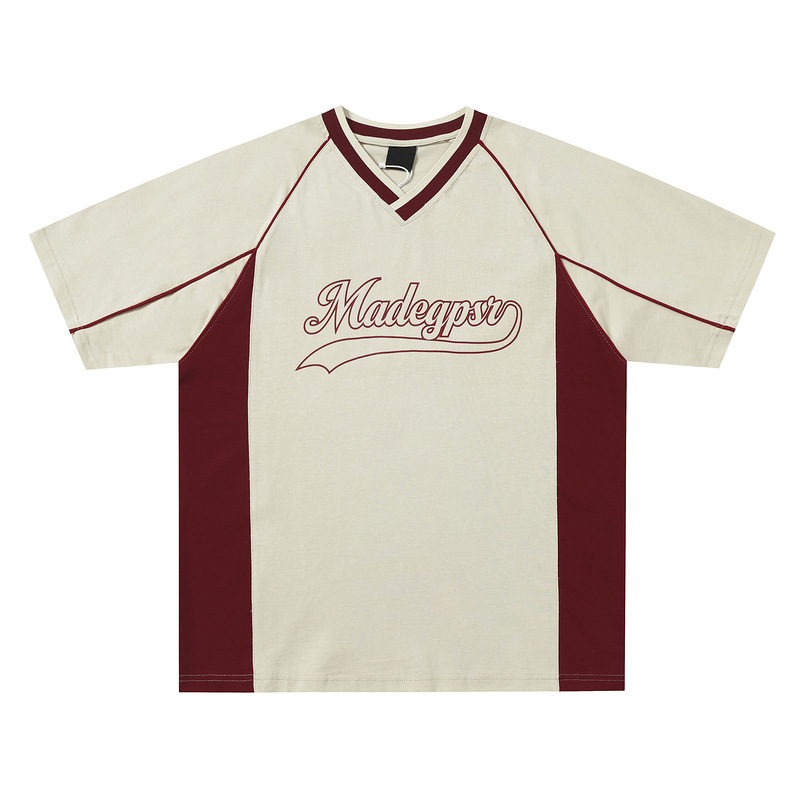 Short-sleeved Men's Summer Color Contrast Patchwork Loose T-shirt Couple Letters Top photo 3