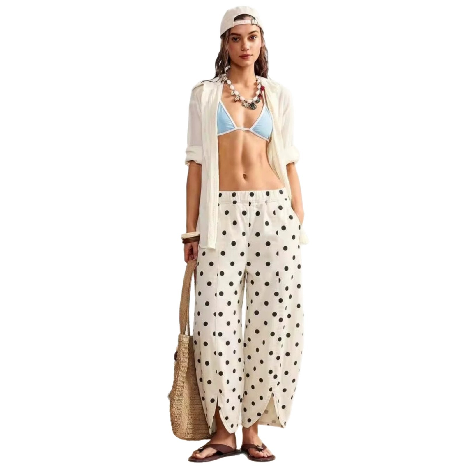 Korean-style Versatile Elastic-waist Wide-leg Pants With Round Polka Dots photo 2