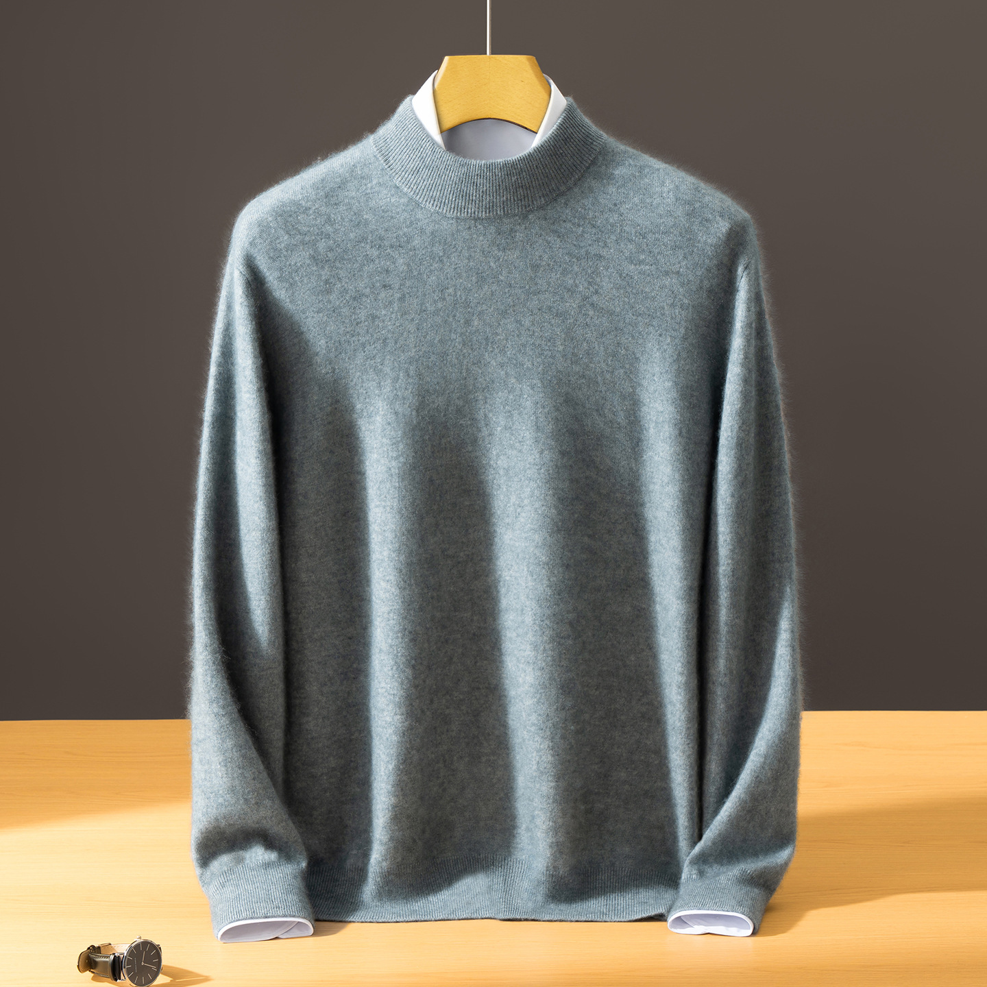 Men's Semi-High-Neck Solid Color Innerwear Cashmere Sweater photo 4