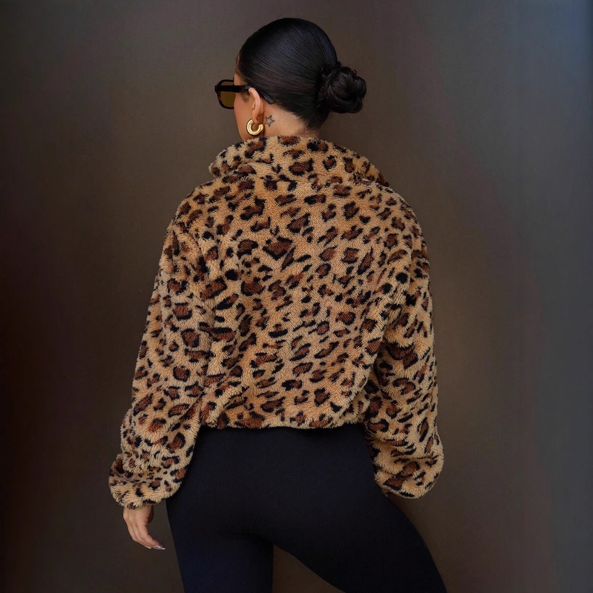 Leopard-print Faux Fur Short Jacket Hoodie For Women photo 4