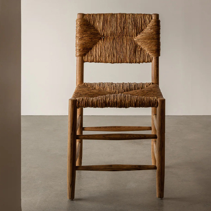 Retro Woven Bar Chair Solid Wood Dining photo 3