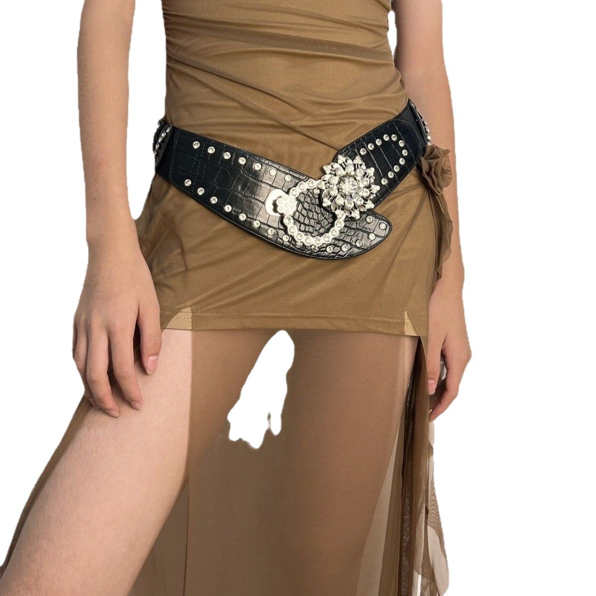 Women's Coat-skirt Faux Leather Elastic Belt photo 3