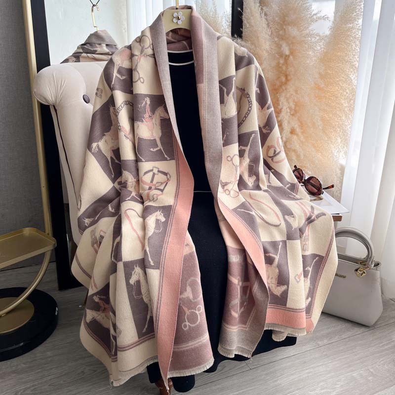 Thickened Double-sided Scarf With Tassel And Frayed Edges For Fall And Winter photo 1