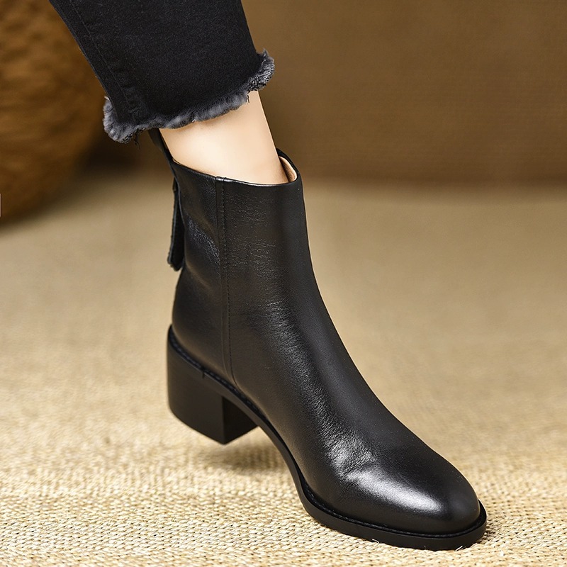 Retro Chunky-heel Ankle Boots For Women Round Toe Versatile photo 1