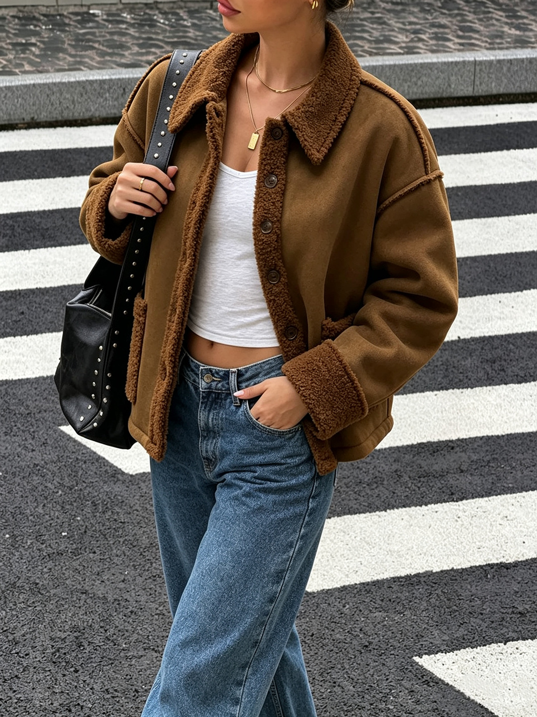 Lamb Wool Collar Loose-fitting Short Warm Jacket photo 5