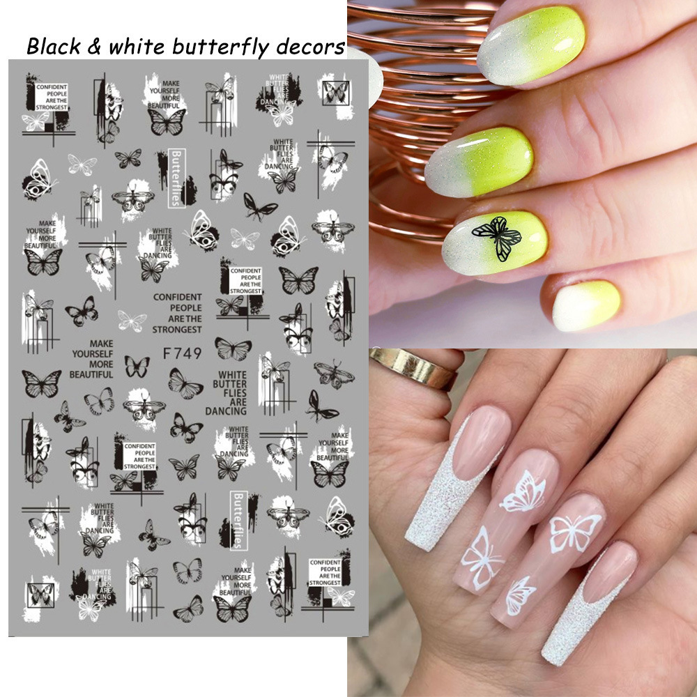 Nail Art Adhesive Stickers Instagram-style Black And White Butterfly Punk Vibe photo 6