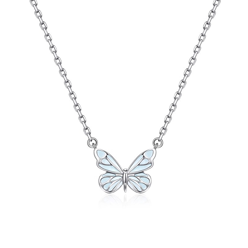 S925 Sterling Silver Butterfly Light Necklace For Women, Niche Design With Glowing Enamel photo 7