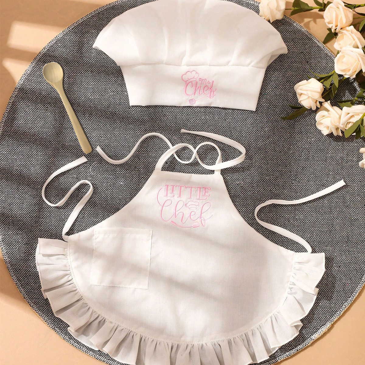 One-month-old Baby Photo Outfit Tall-top Hat Lace-trimmed Embroidery Little Chef Costume photo 4
