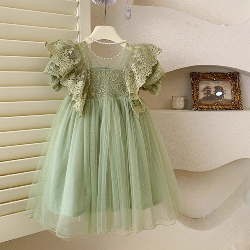 Green Tulle Fairy Dress Trendy Lace Puffy Princess Skirt For Babies photo 4