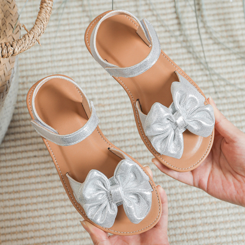 Summer New Arrival Silver Bow Knot Cute Baby Shoes photo 4