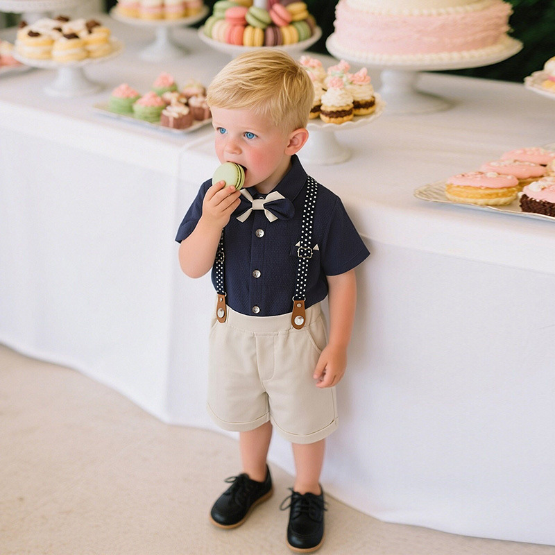 British-style Formal Suit Boys Short-sleeved Suspender Pants Mens photo 4
