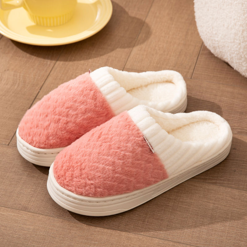 Autumnwinter Color-block Plush Slippers With A Soft Foot Feel photo 8