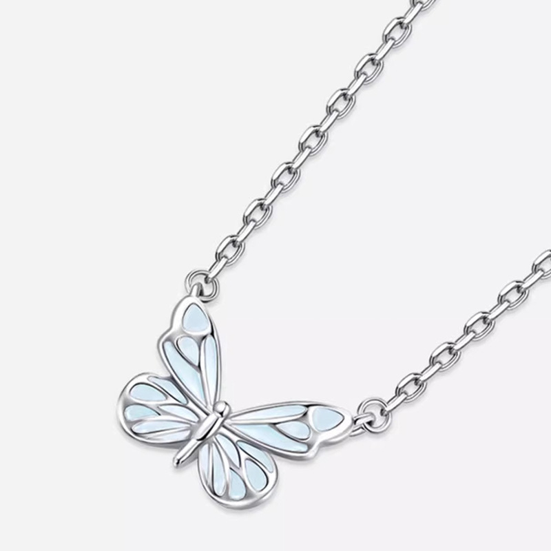 S925 Sterling Silver Butterfly Light Necklace For Women, Niche Design With Glowing Enamel photo 6