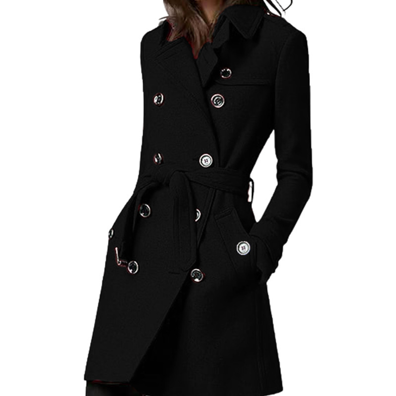 Womens Long Woolen Belted Double-breasted Coat With A Fitted Waist photo 4