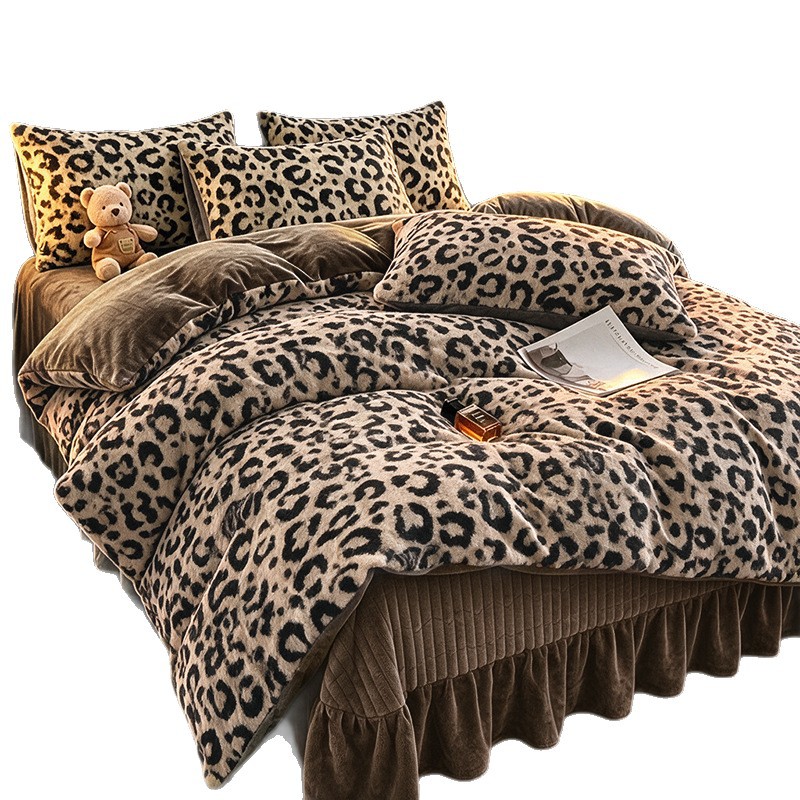 New Rabbit Fur Plush Leopard-print Four-piece Set Meilade Winter photo 6