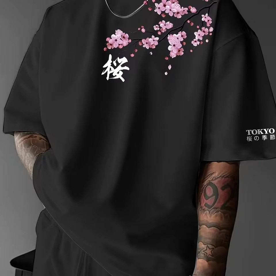 Japanese-style Tokyo Cherry-blossom-print Short-sleeve T-shirt photo 4