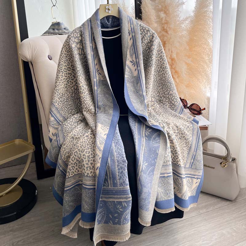 Cashew Flower Leopard Print Patchwork Jacquard Reversible Scarf photo 1