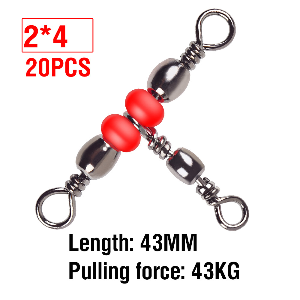 Red Bead Triple Swivel T-Connector Fishing Accessory Figure-Eight Swivel Fishing Gadget photo 3