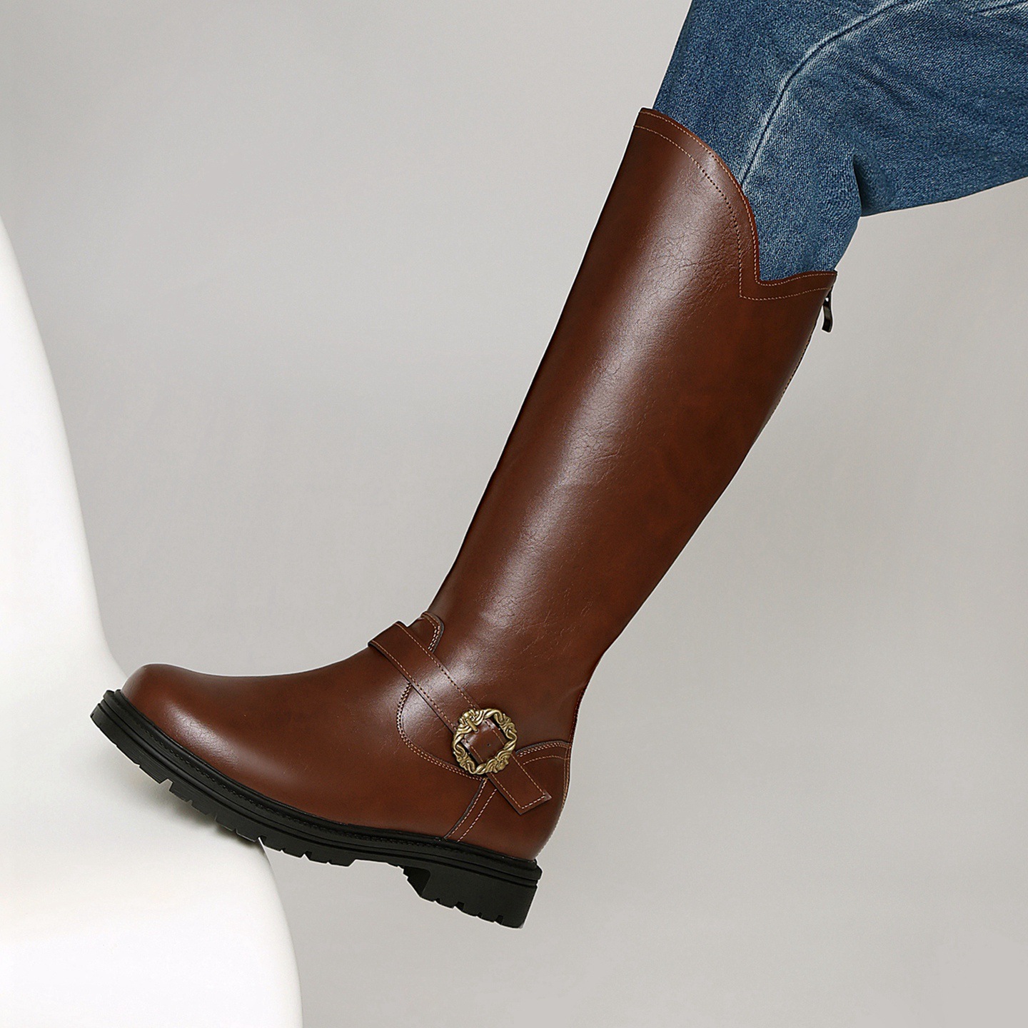 Women's High-heeled Boots With A Thick Sole And Belt Buckle photo 4