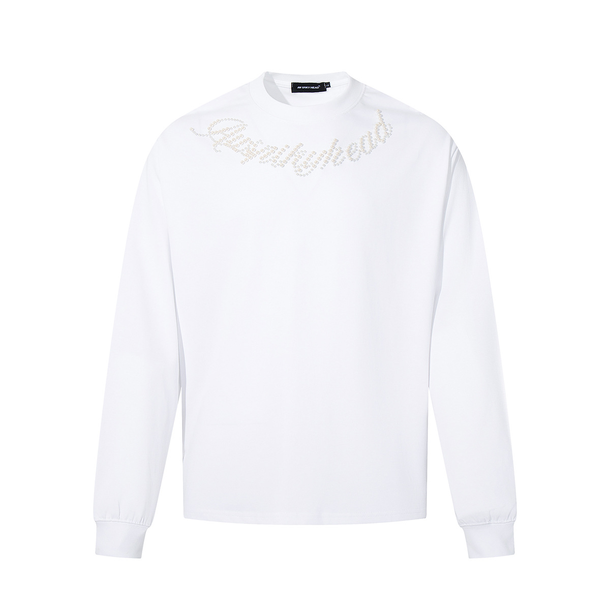 Beaded Letter Pearl Heavyweight Crewneck Hoodie For Couples photo 4