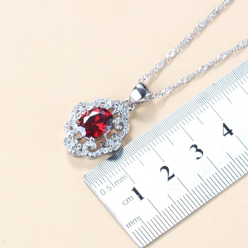 Garnet Cubic Zirconia Earrings Pendant Necklace Bracelet Ring Gift 4 PCs Set photo 6