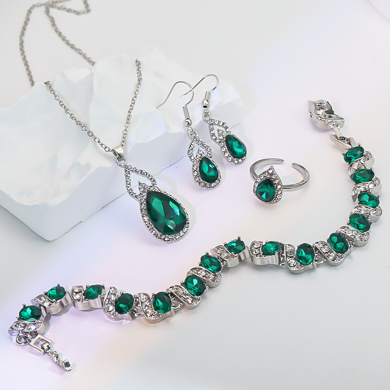 Light Luxury Zircon Necklace Earrings Open Ring Jewelry Suit photo 6
