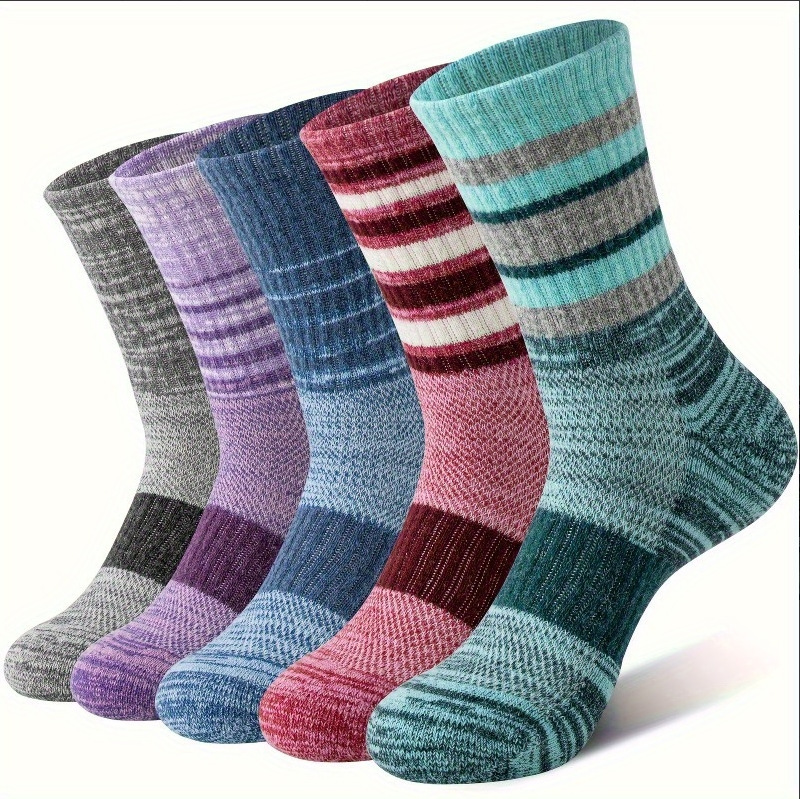 Mens Chunky Yarn Retro Striped Sweat-wicking Breathable Mid-calf Athletic Socks photo 5