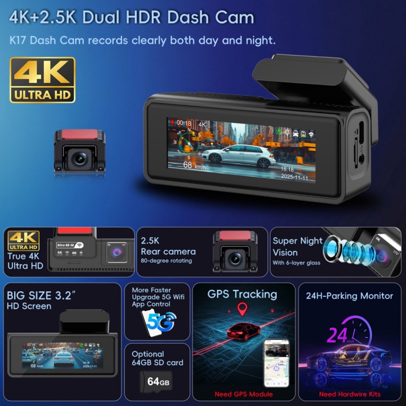 Dual-camera HD Night Vision Dash Cam photo 1