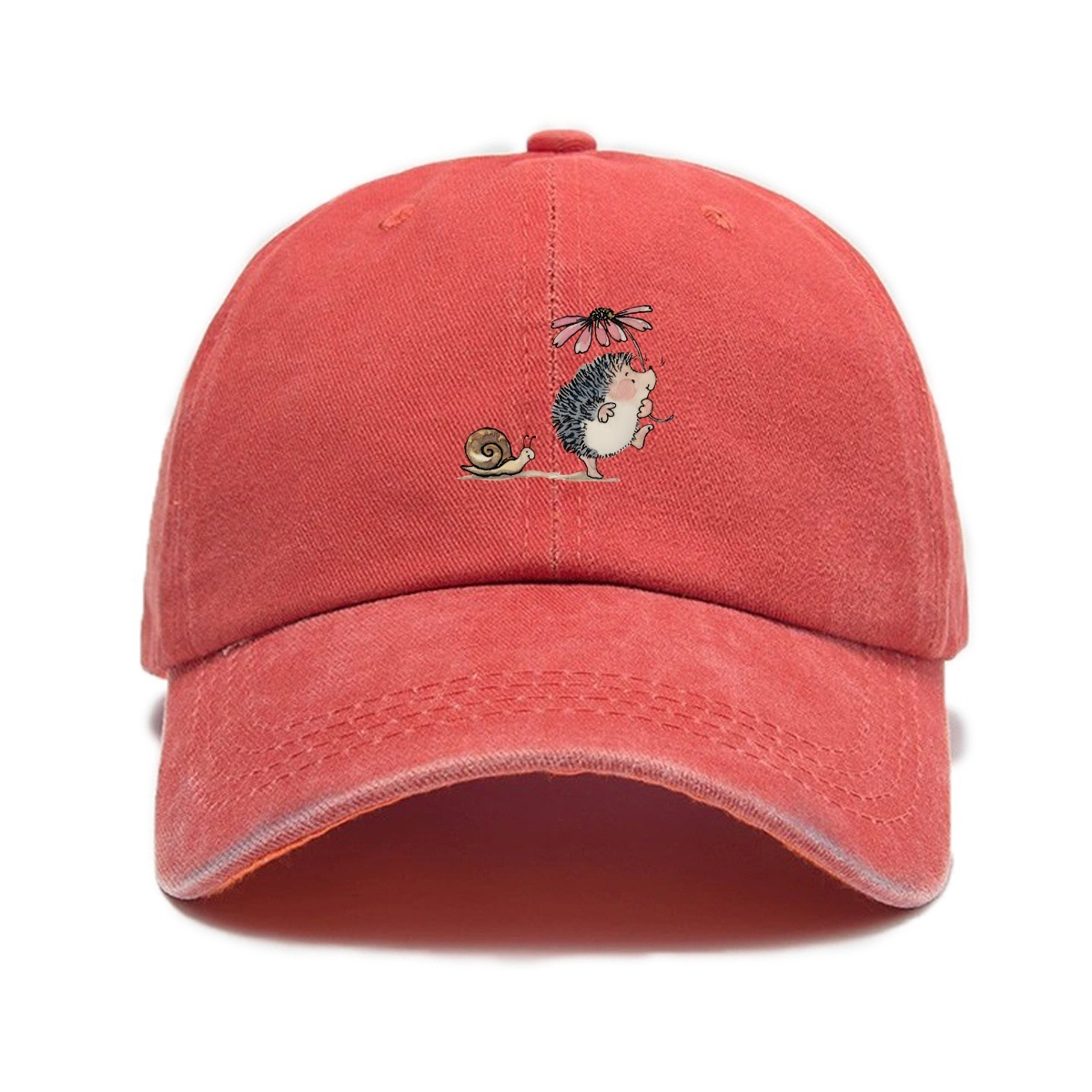 Simple Cartoon Hedgehog And Snail Print Washed Out Vintage Baseball Cap photo 8