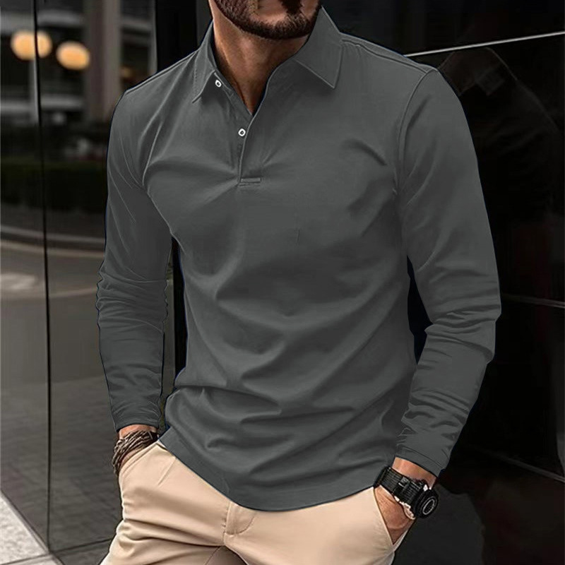 Men's Casual Lapel Long-sleeve Sports Polo Shirt photo 4