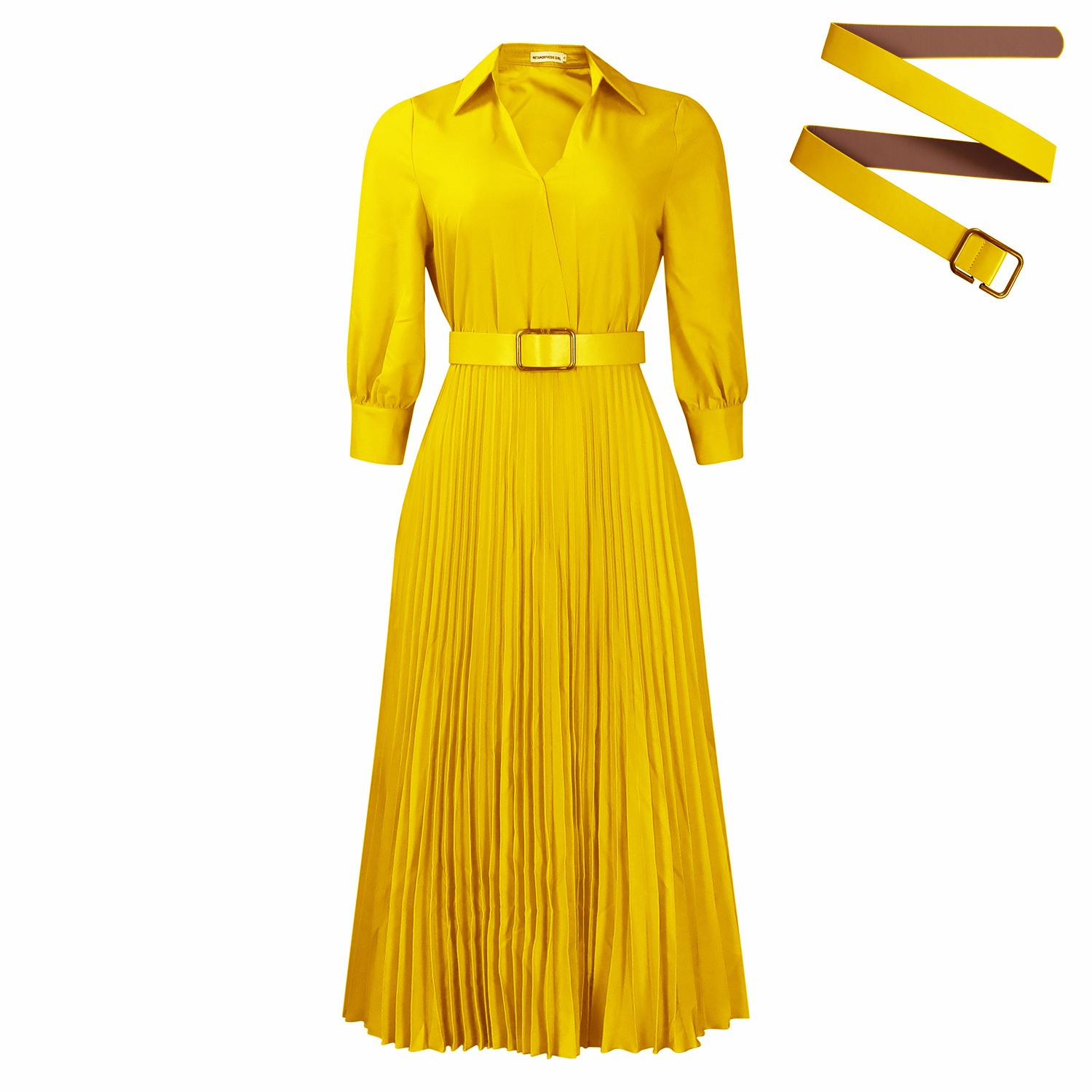 Fashionable V-neck Solid-color Long-sleeved Dress photo 5