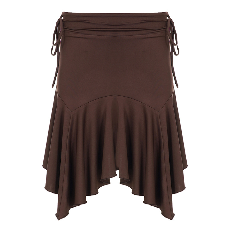 Retro Low-waist Pleated Lace-up Asymmetrical Midi Skirt photo 3