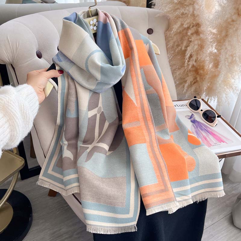 Women's Autumn Winter Color-Block Double-Faced Jacquard Scarf photo 5
