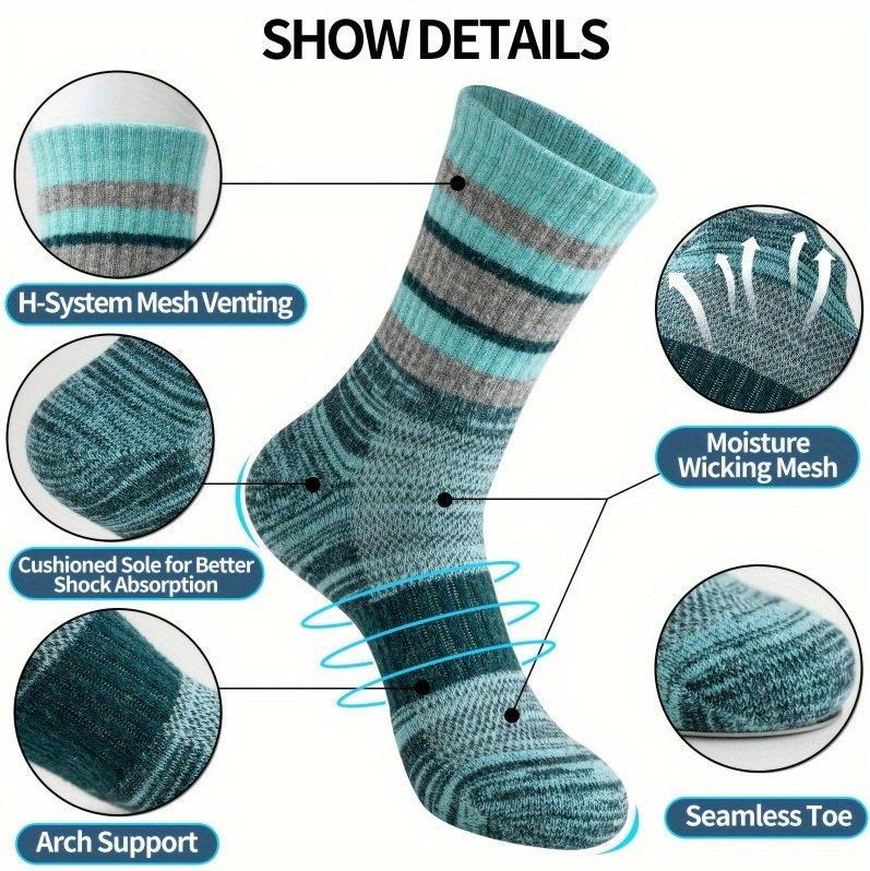 Mens Chunky Yarn Retro Striped Sweat-wicking Breathable Mid-calf Athletic Socks photo 2