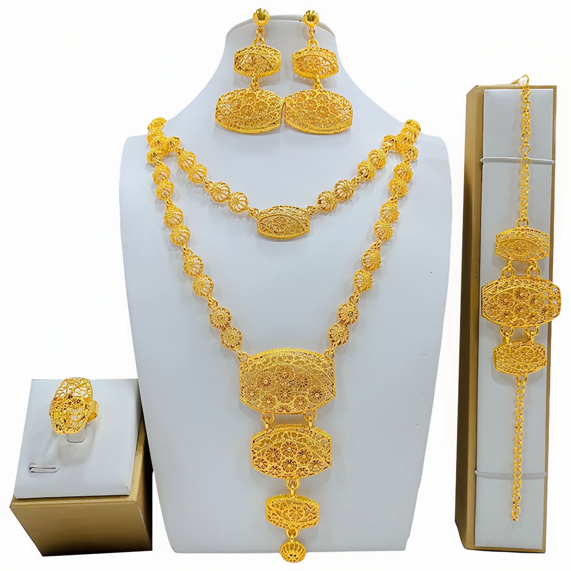 Fashion Women's Necklace Earring Ring Bracelet Suit photo 4