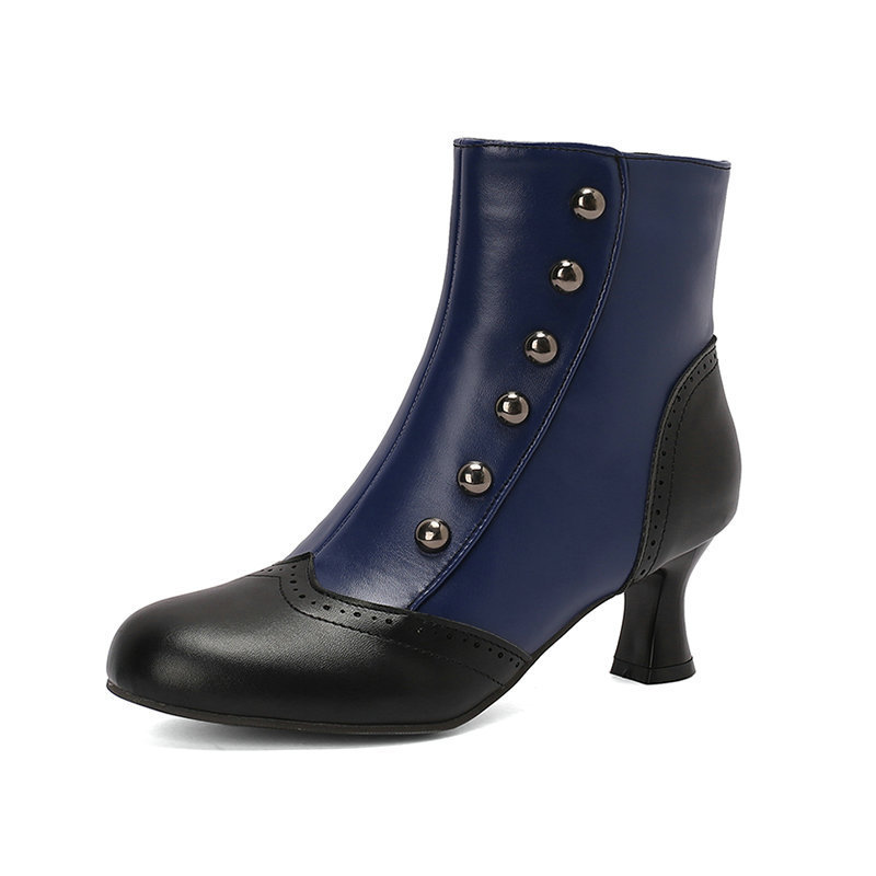 Women's Studded, Color-blocked Block-heeled Ankle Boots photo 7