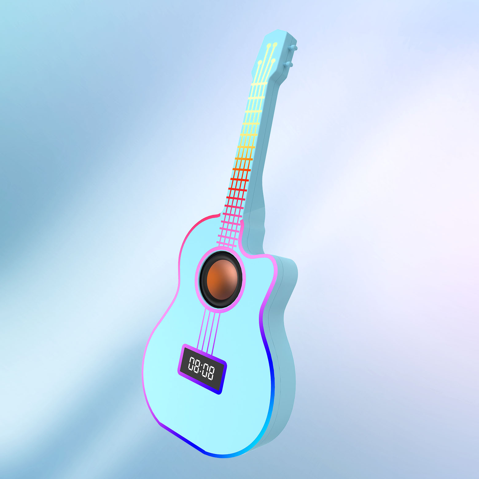 Bluetooth Guitar Speaker With An Alarm Clock And Vibrant Ambient Lighting photo 4