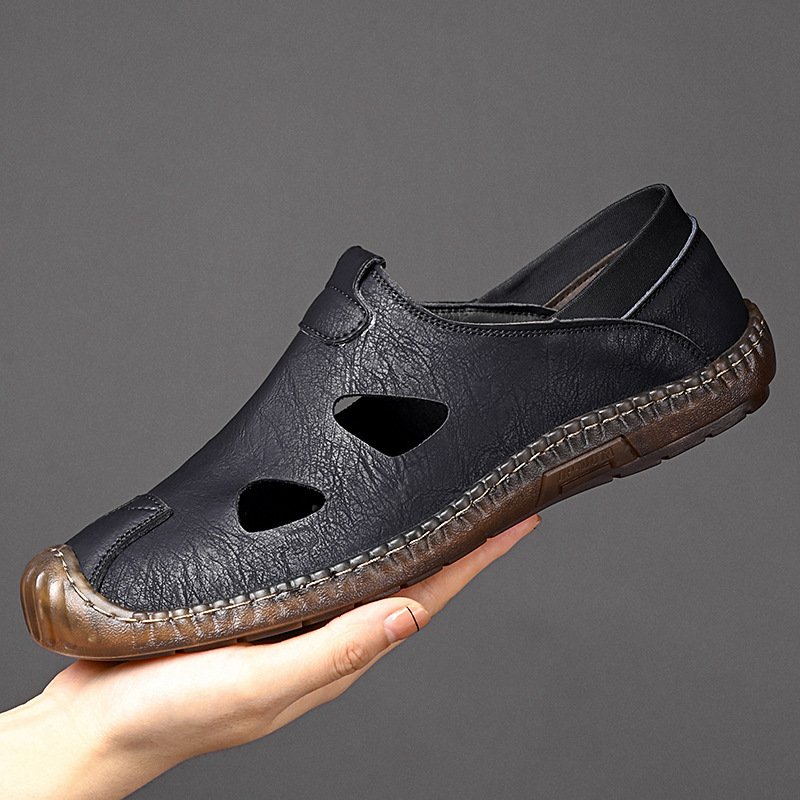 Men's Handmade Casual Leather Shoes Men's Perforated Breathable Style photo 1