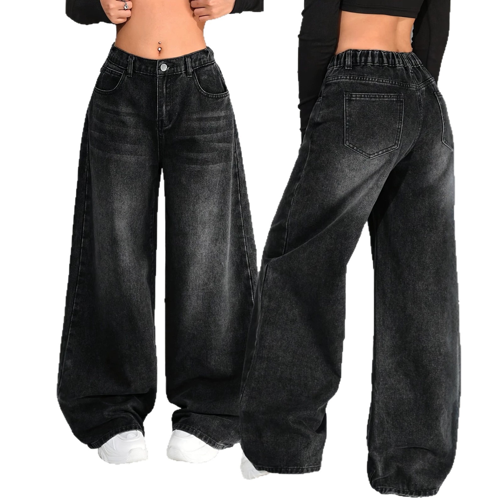 European And American Wide-leg Elastic High-waist Jeans photo 5