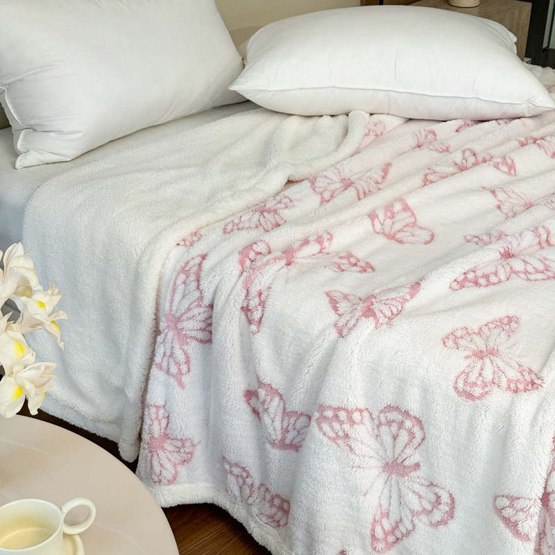 Double-layer Cationic Jacquard Butterfly-patterned Taffeta Fleece Blanket photo 7