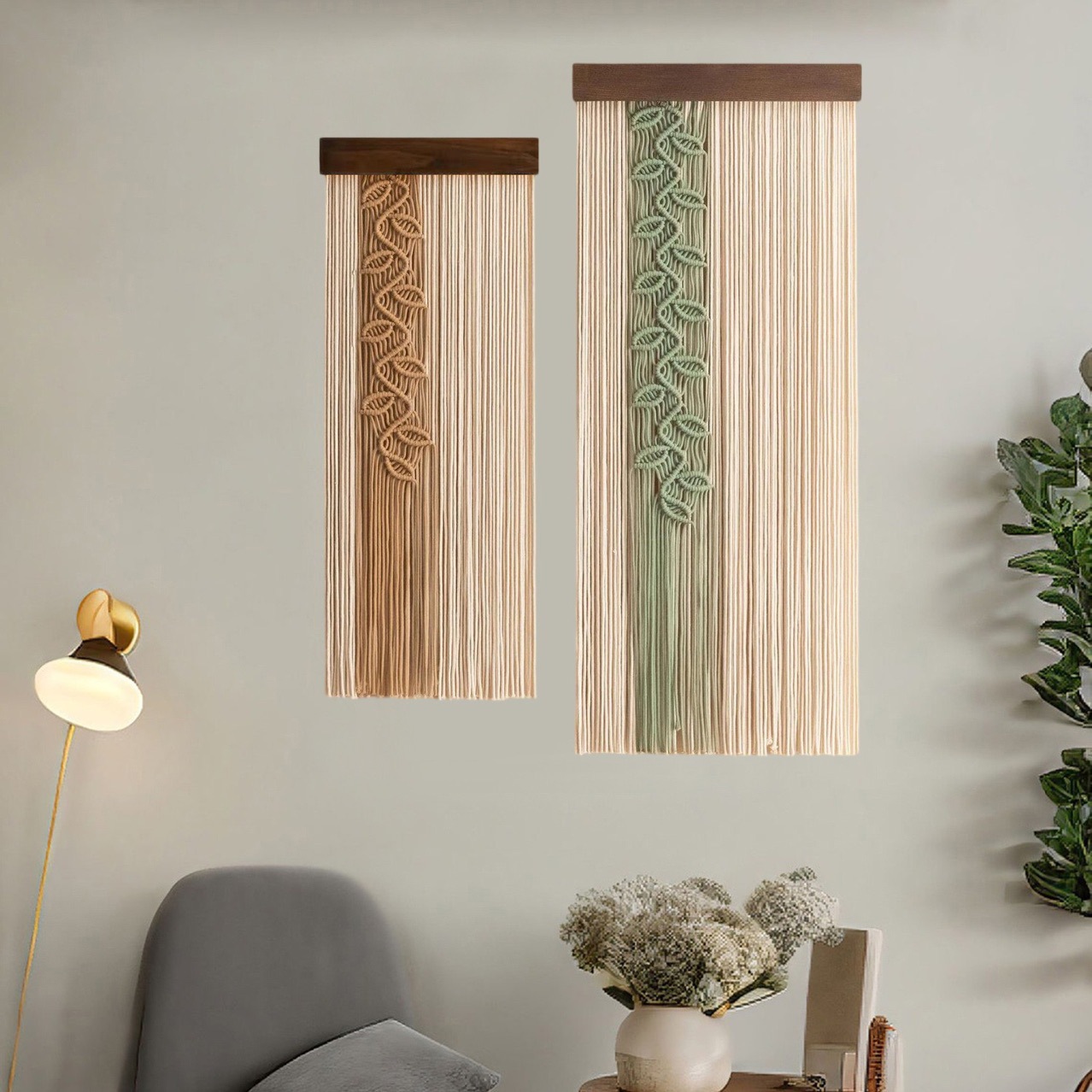 Bohemian Handwoven Leaf Fringe Tapestry - Macrame Wall Hanging Decor For Living Room Bedroom Background photo 4