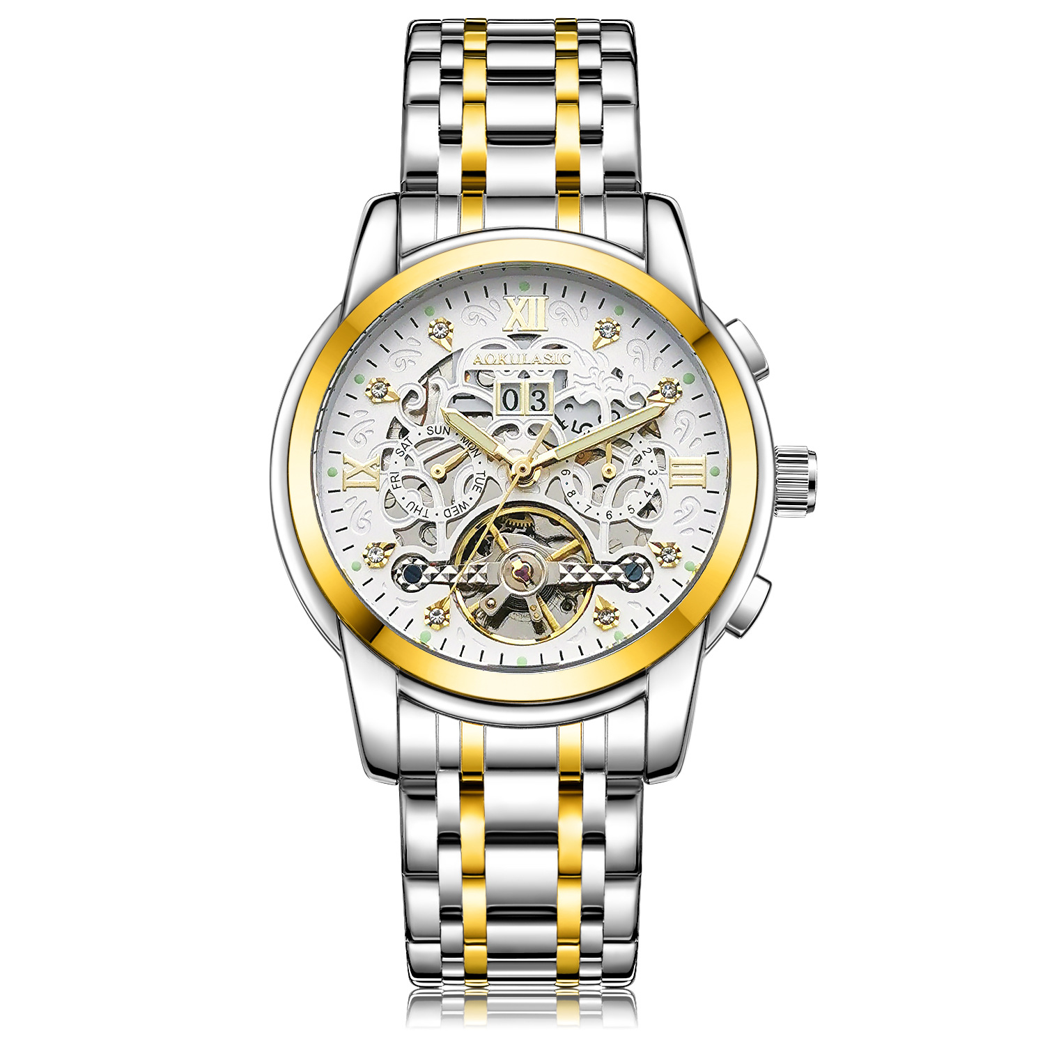 New Mens Large-rotor Skeleton Automatic Mechanical Watch photo 7