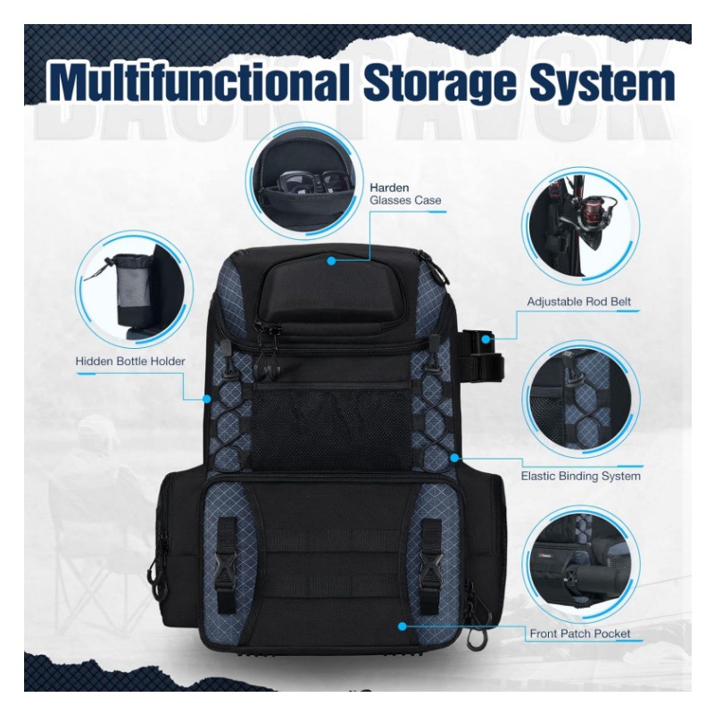 Fishing Tackle Backpack With Waterproof Rain Cover photo 3
