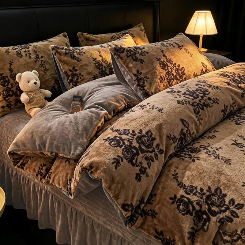 New Rabbit Fur Plush Leopard-print Four-piece Set Meilade Winter photo 2
