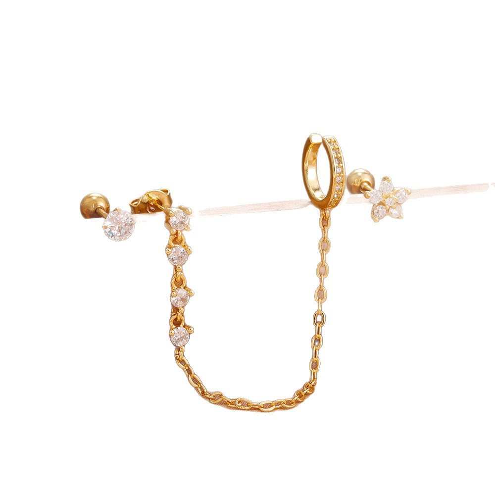 Stainless Steel Zircon Geometric Tassel Earrings photo 2