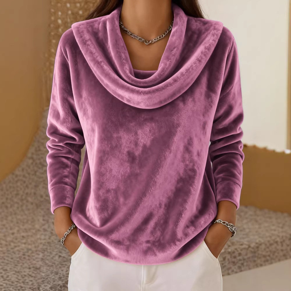 Casual Relaxed-fit Fashionable Solid-color Plush Long-sleeve Knit Top photo 5