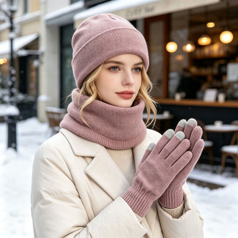 Warm Winter Hat Scarf And Gloves Three-piece Set photo 3